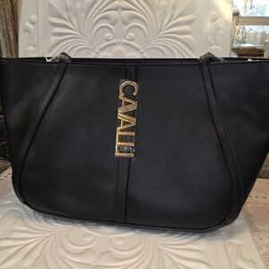 Roberto Cavalli Black Tote with Gold Accents